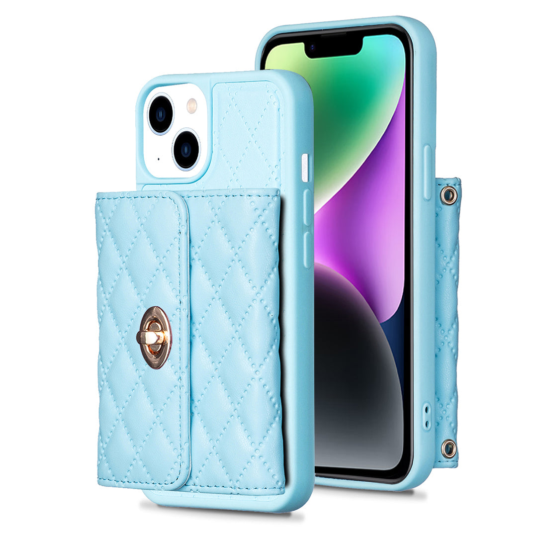 BF21-Style For iPhone 14 Plus Card Holder Phone Case PU Leather TPU Kickstand Cover with Shoulder Strap BF21-Style For iPhone 14 Plus Card Holder Phone Case PU Leather TPU Kickstand Cover with Shoulder Strap